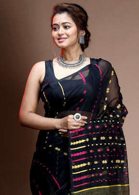 Black Tant Jamdani Saree Without Blouse Piece - Indian Silk House Agencies