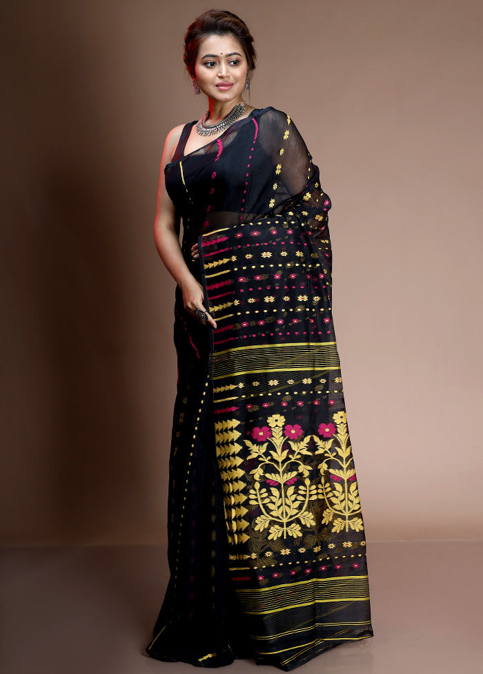 Black Tant Jamdani Saree Without Blouse Piece - Indian Silk House Agencies