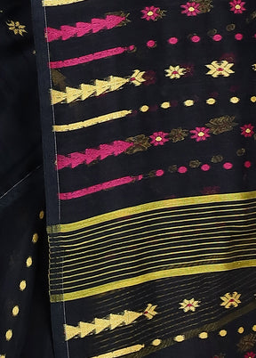 Black Tant Jamdani Saree Without Blouse Piece - Indian Silk House Agencies