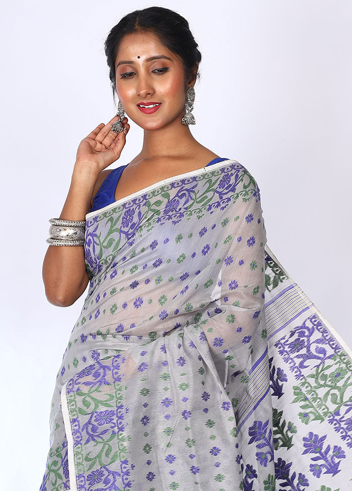 Grey Tant Jamdani Saree Without Blouse Piece - Indian Silk House Agencies