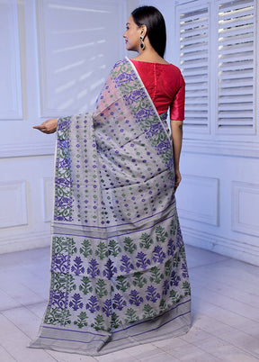 Grey Tant Jamdani Saree Without Blouse Piece