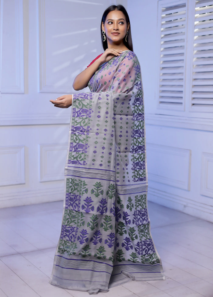 Grey Tant Jamdani Saree Without Blouse Piece