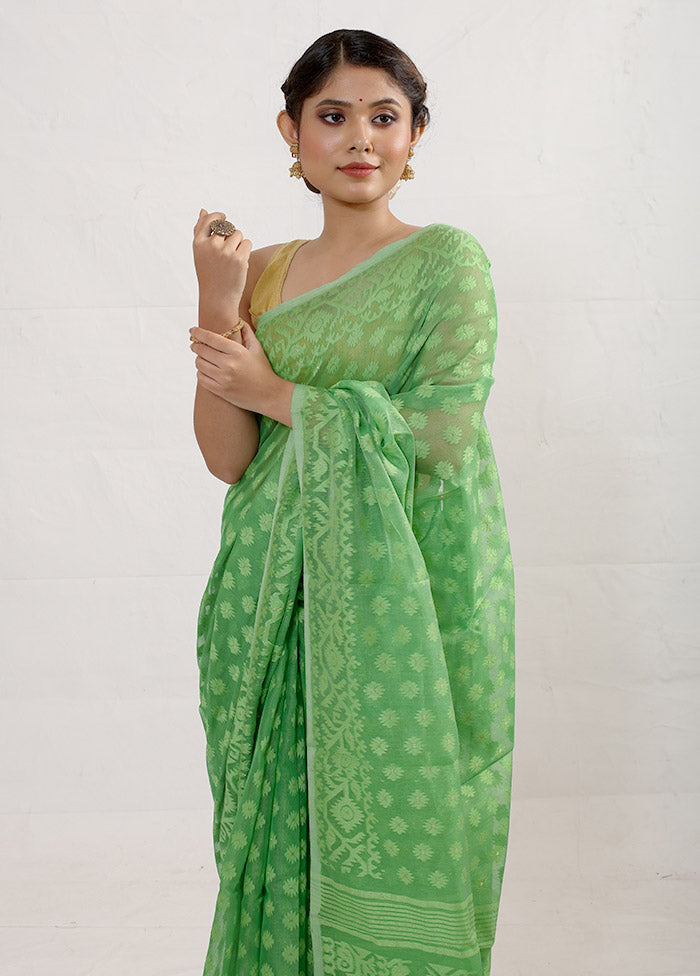 Green Tant Jamdani Saree Without Blouse Piece - Indian Silk House Agencies