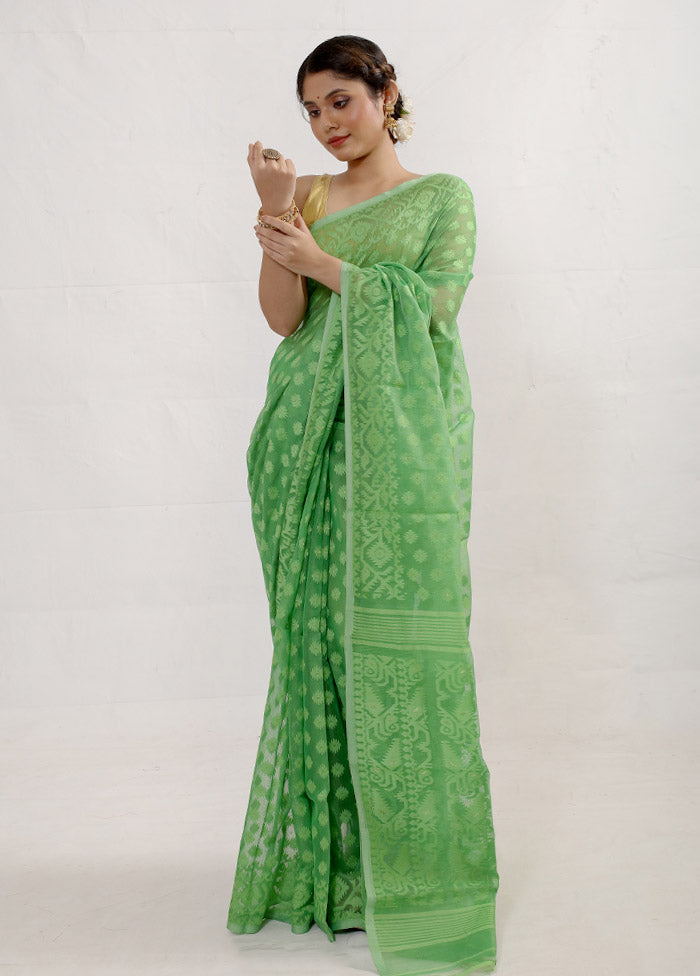 Green Tant Jamdani Saree Without Blouse Piece - Indian Silk House Agencies