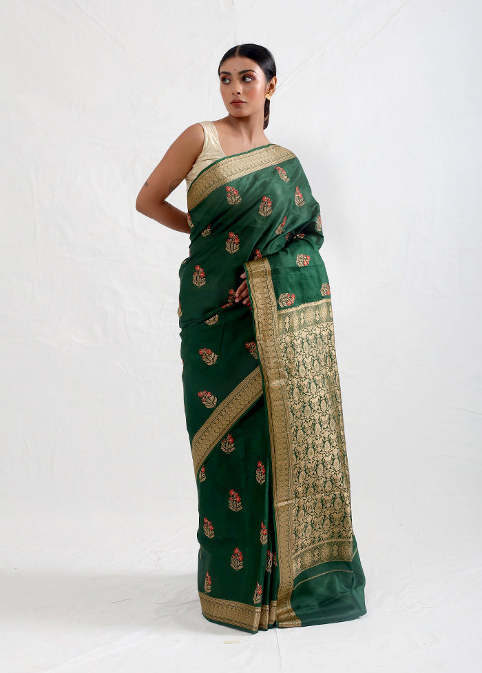 Green Dupion Silk Saree With Blouse Piece - Indian Silk House Agencies