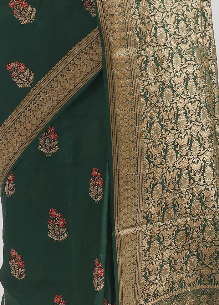 Green Dupion Silk Saree With Blouse Piece - Indian Silk House Agencies