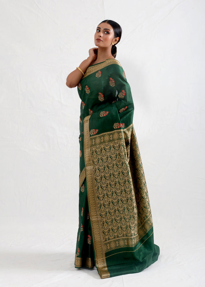 Green Dupion Silk Saree With Blouse Piece - Indian Silk House Agencies