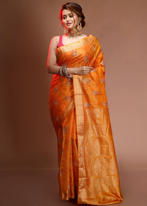 Orange Dupion Silk Saree With Blouse Piece - Indian Silk House Agencies