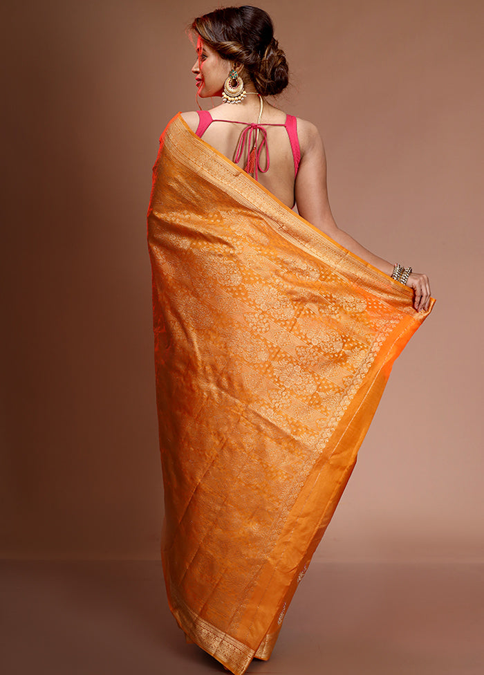 Orange Dupion Silk Saree With Blouse Piece - Indian Silk House Agencies