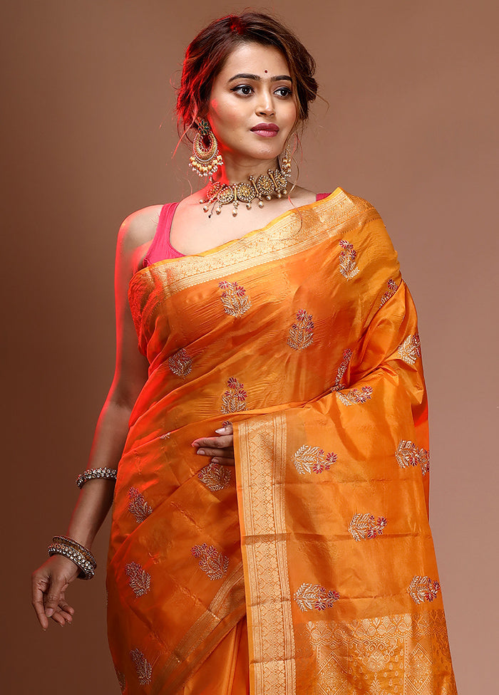 Orange Dupion Silk Saree With Blouse Piece - Indian Silk House Agencies