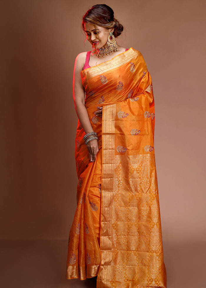 Orange Dupion Silk Saree With Blouse Piece - Indian Silk House Agencies