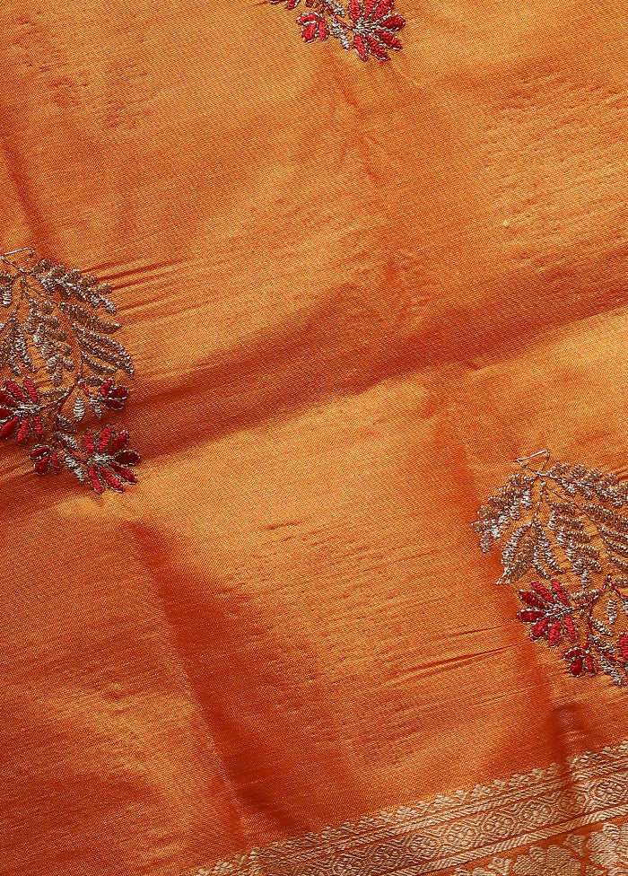 Orange Dupion Silk Saree With Blouse Piece - Indian Silk House Agencies