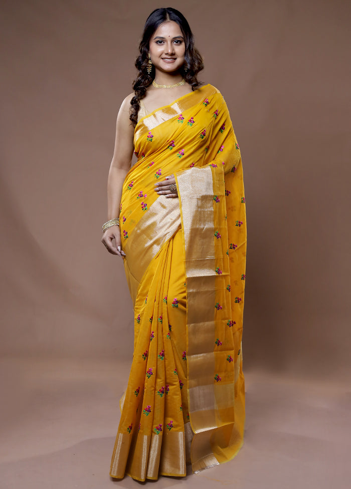 Yellow Cotton Saree With Blouse Piece - Indian Silk House Agencies