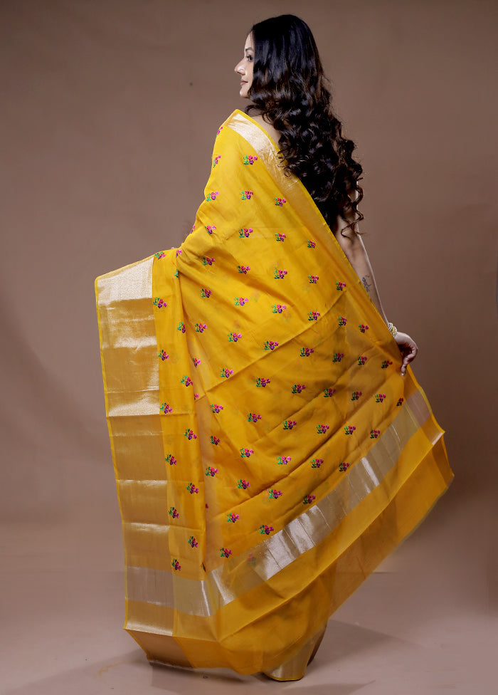 Yellow Cotton Saree With Blouse Piece - Indian Silk House Agencies