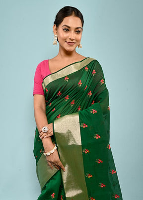 Green Cotton Saree With Blouse Piece - Indian Silk House Agencies