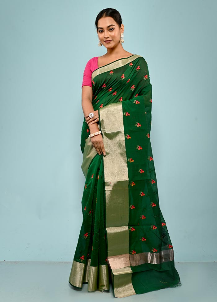 Green Cotton Saree With Blouse Piece - Indian Silk House Agencies