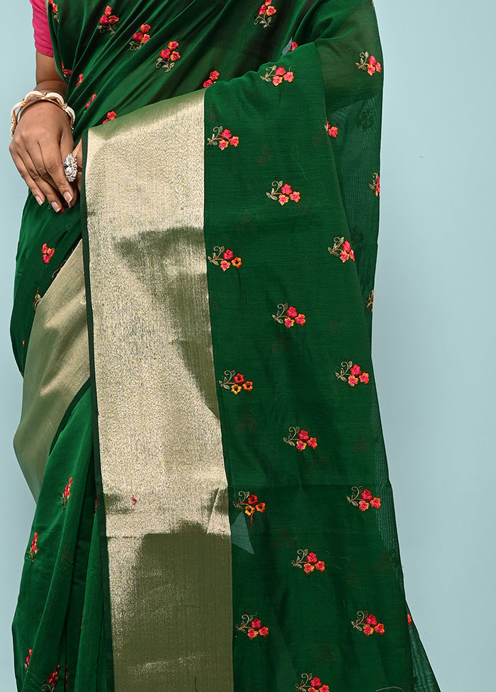 Green Cotton Saree With Blouse Piece - Indian Silk House Agencies