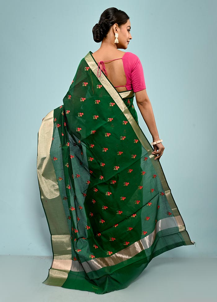 Green Cotton Saree With Blouse Piece - Indian Silk House Agencies