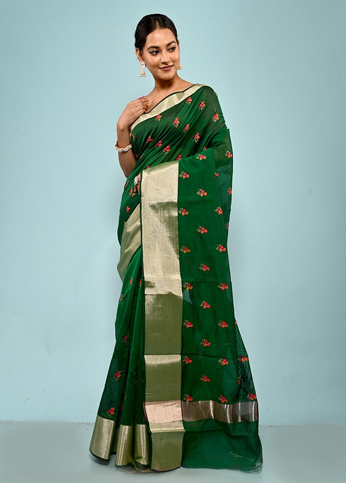 Green Cotton Saree With Blouse Piece - Indian Silk House Agencies