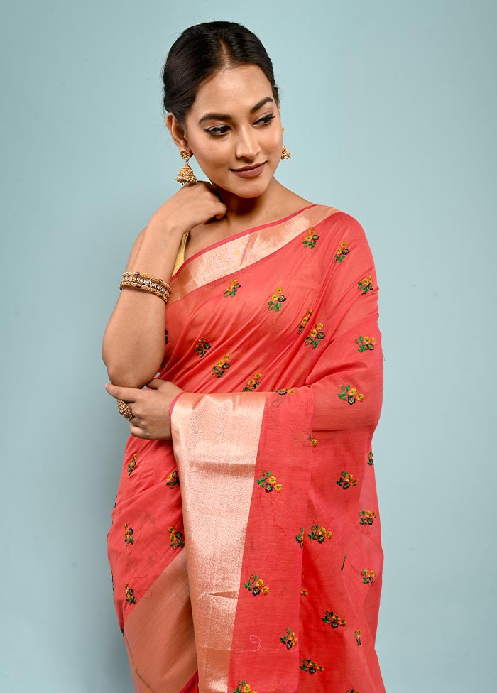 Pink Cotton Saree With Blouse Piece