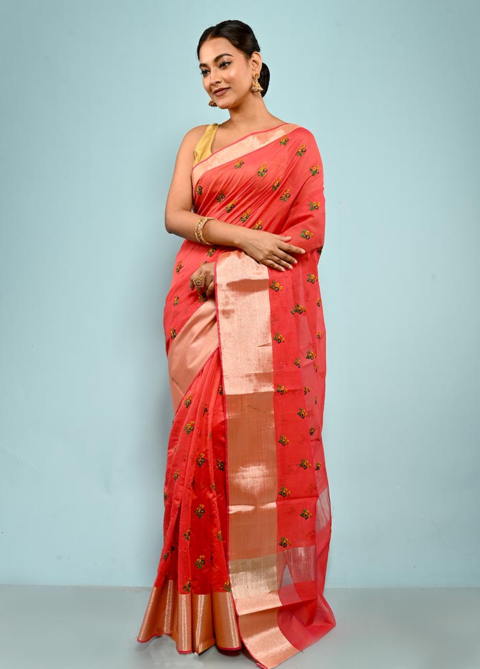 Pink Cotton Saree With Blouse Piece