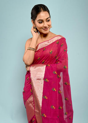 Pink Cotton Saree With Blouse Piece