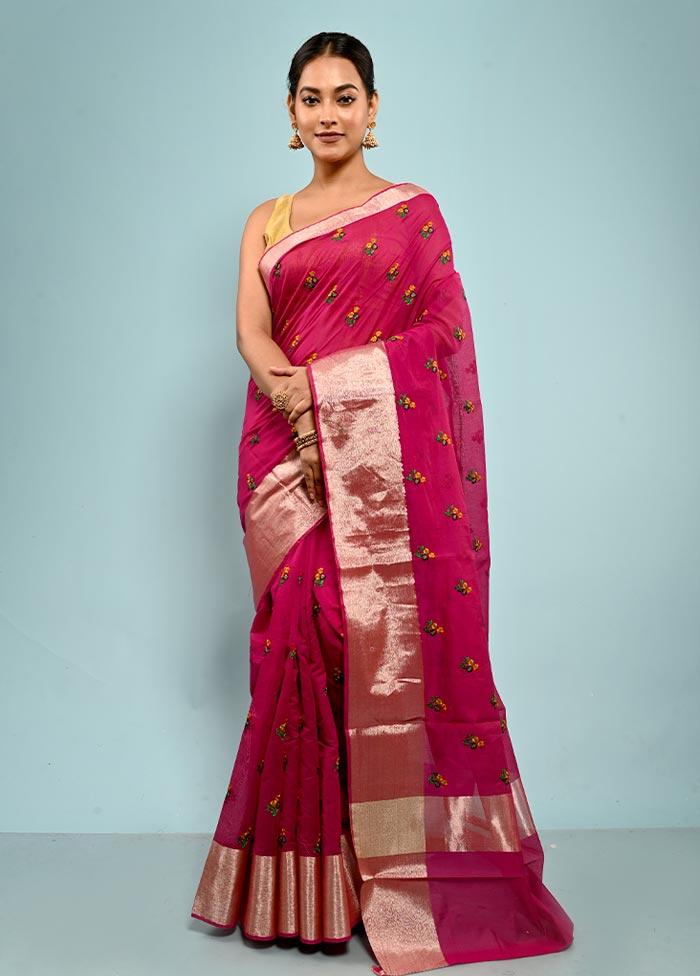 Pink Cotton Saree With Blouse Piece