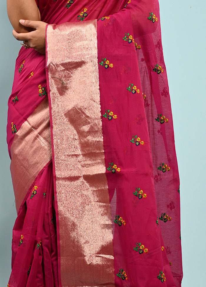 Pink Cotton Saree With Blouse Piece