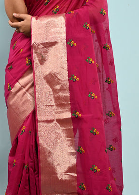 Pink Cotton Saree With Blouse Piece