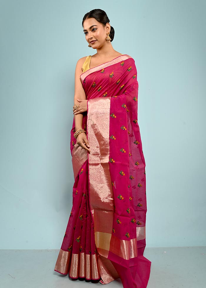 Pink Cotton Saree With Blouse Piece