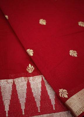 Red Cotton Saree With Blouse Piece - Indian Silk House Agencies