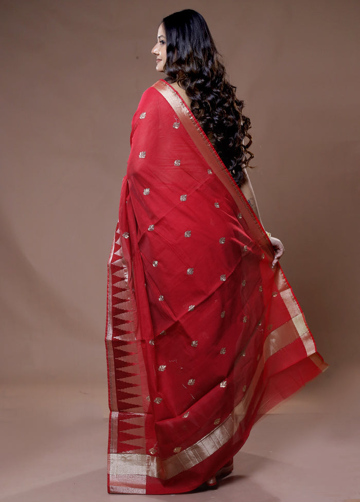 Red Cotton Saree With Blouse Piece - Indian Silk House Agencies