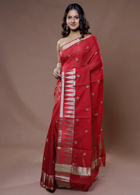 Red Cotton Saree With Blouse Piece - Indian Silk House Agencies