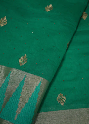 Green Cotton Saree With Blouse Piece - Indian Silk House Agencies