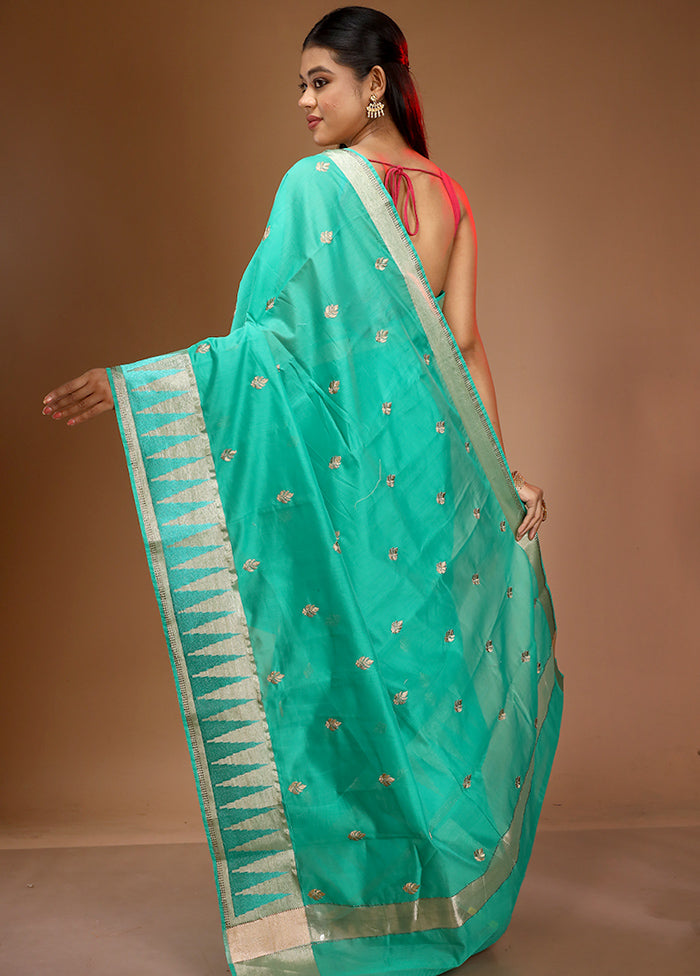 Green Cotton Embroidered Saree With Blouse Piece - Indian Silk House Agencies