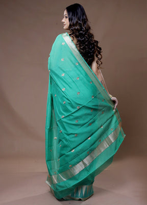 Green Cotton Saree With Blouse Piece - Indian Silk House Agencies