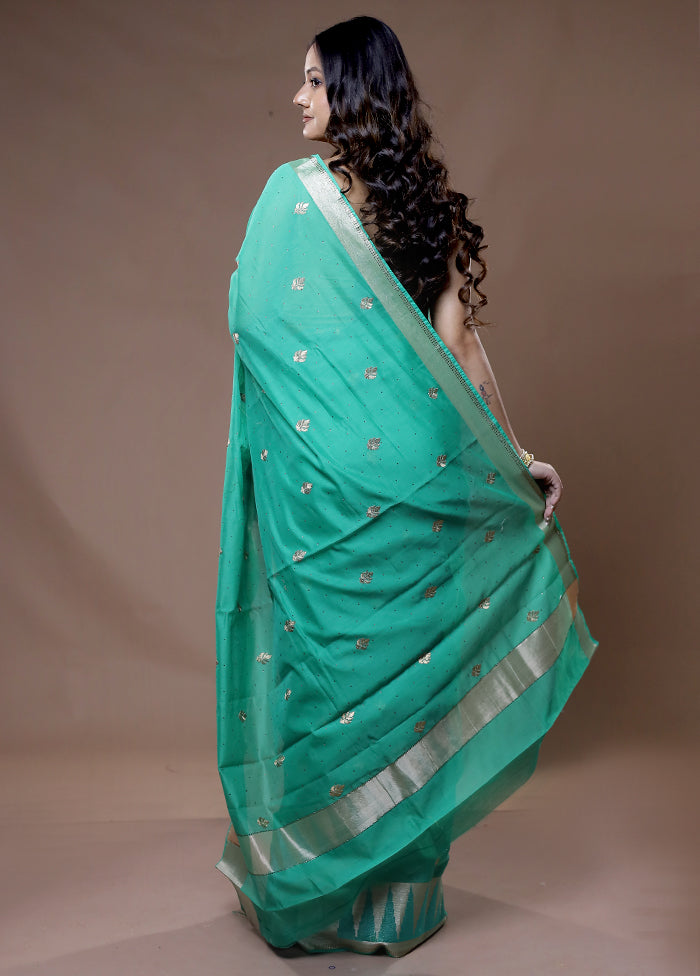 Green Cotton Saree With Blouse Piece - Indian Silk House Agencies