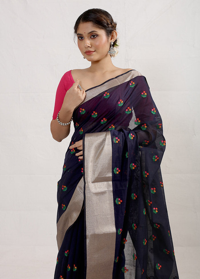 Blue Cotton Saree With Blouse Piece - Indian Silk House Agencies