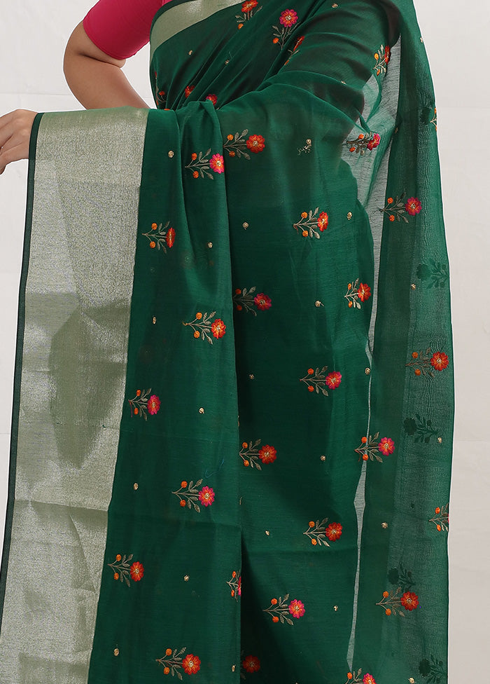 Green Cotton Saree With Blouse Piece - Indian Silk House Agencies