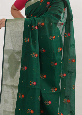 Green Cotton Saree With Blouse Piece - Indian Silk House Agencies