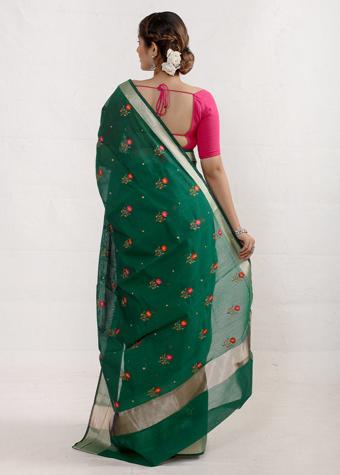 Green Cotton Saree With Blouse Piece - Indian Silk House Agencies