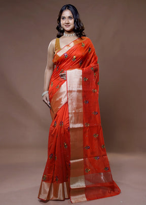 Rust Cotton Saree With Blouse Piece - Indian Silk House Agencies