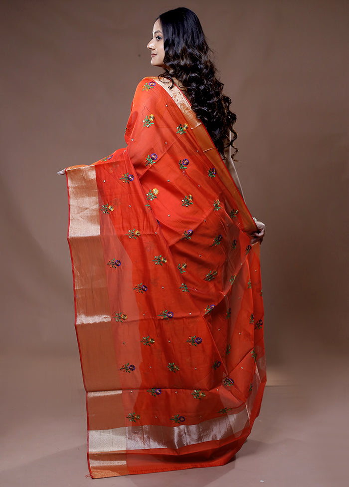 Rust Cotton Saree With Blouse Piece - Indian Silk House Agencies