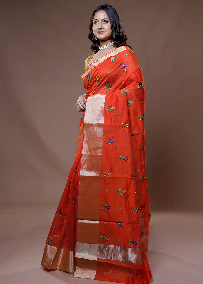 Rust Cotton Saree With Blouse Piece - Indian Silk House Agencies