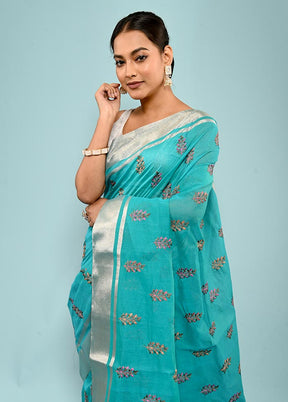 Blue Cotton Saree With Blouse Piece - Indian Silk House Agencies