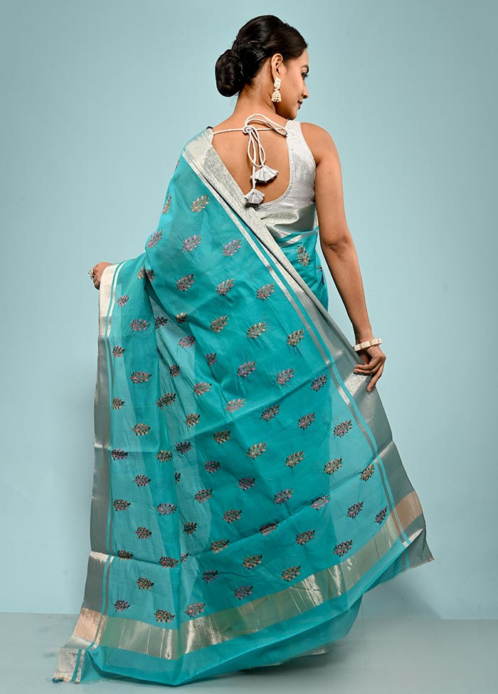 Blue Cotton Saree With Blouse Piece - Indian Silk House Agencies