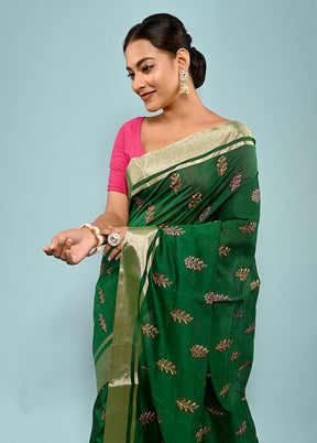 Green Cotton Saree With Blouse Piece - Indian Silk House Agencies