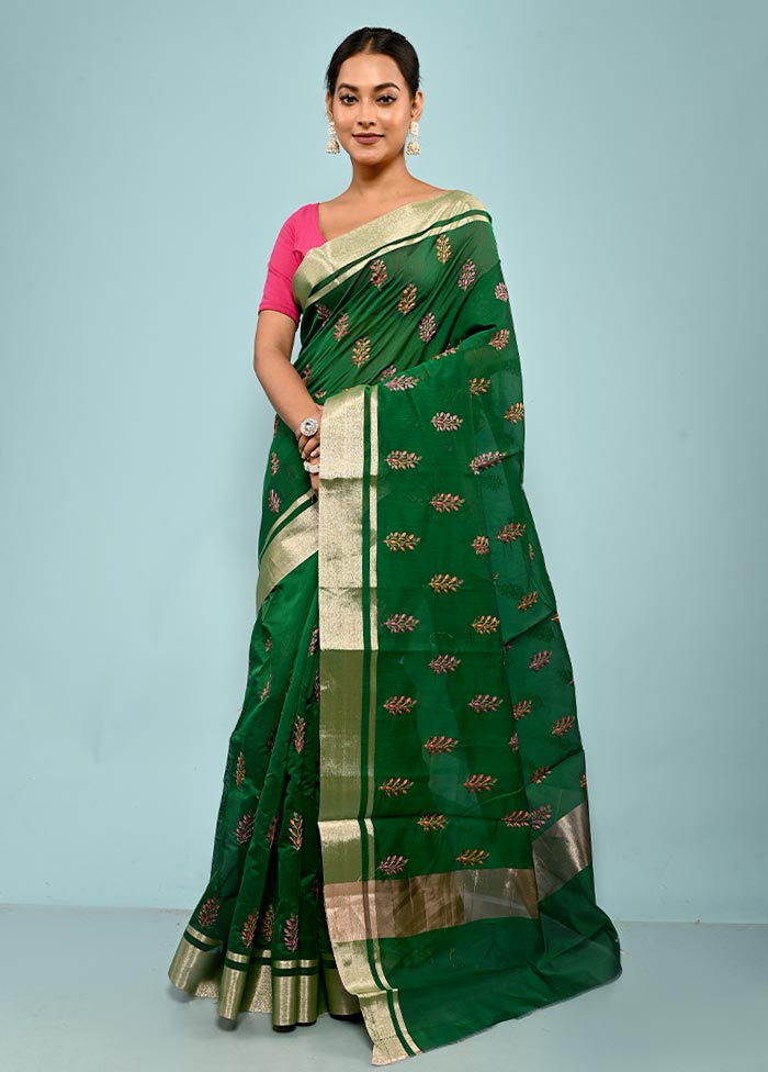 Green Cotton Saree With Blouse Piece - Indian Silk House Agencies