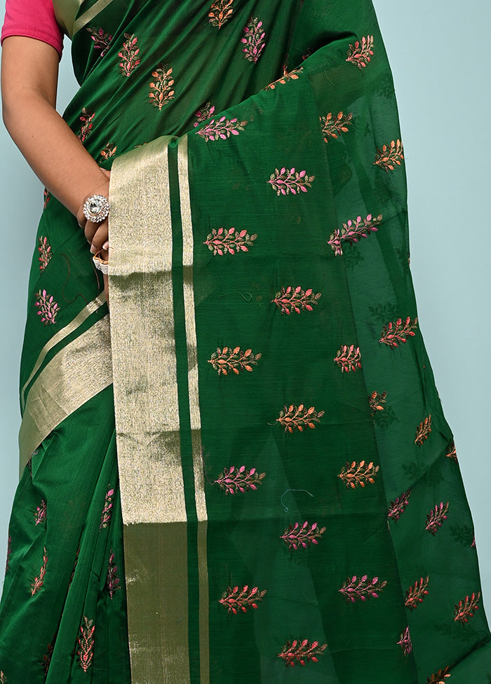 Green Cotton Saree With Blouse Piece - Indian Silk House Agencies