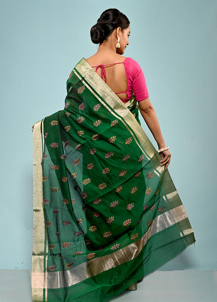 Green Cotton Saree With Blouse Piece - Indian Silk House Agencies